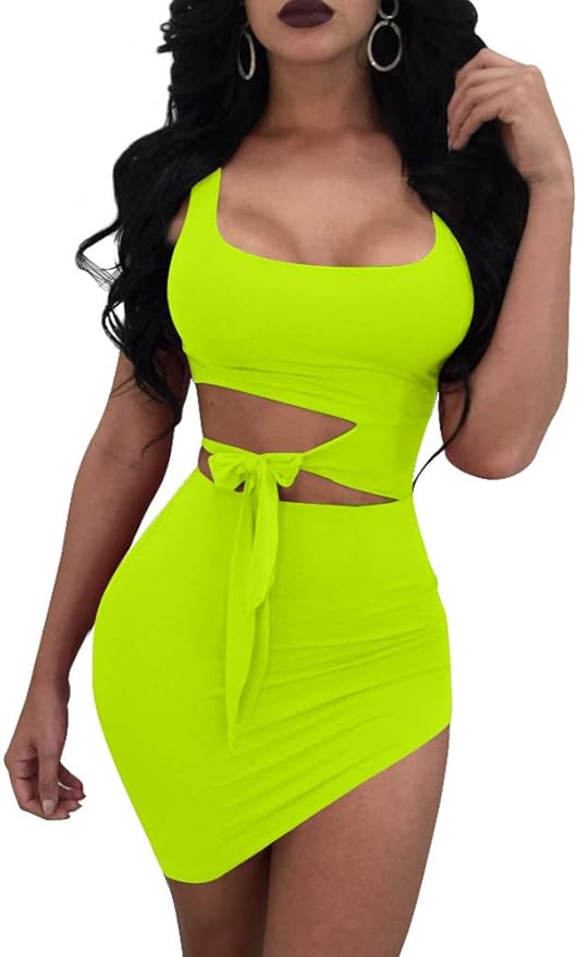 GOBLES Womens Sexy Bodycon Cut Out Sleeveless Mini Club Dress
