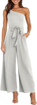 Women One Shoulder Jumpsuit Slim Fit Wide Leg Romper - Flattering Cut