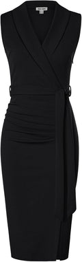Wear to Work Sleeveless Ruched Bodycon Midi Dress - Flattering Office
