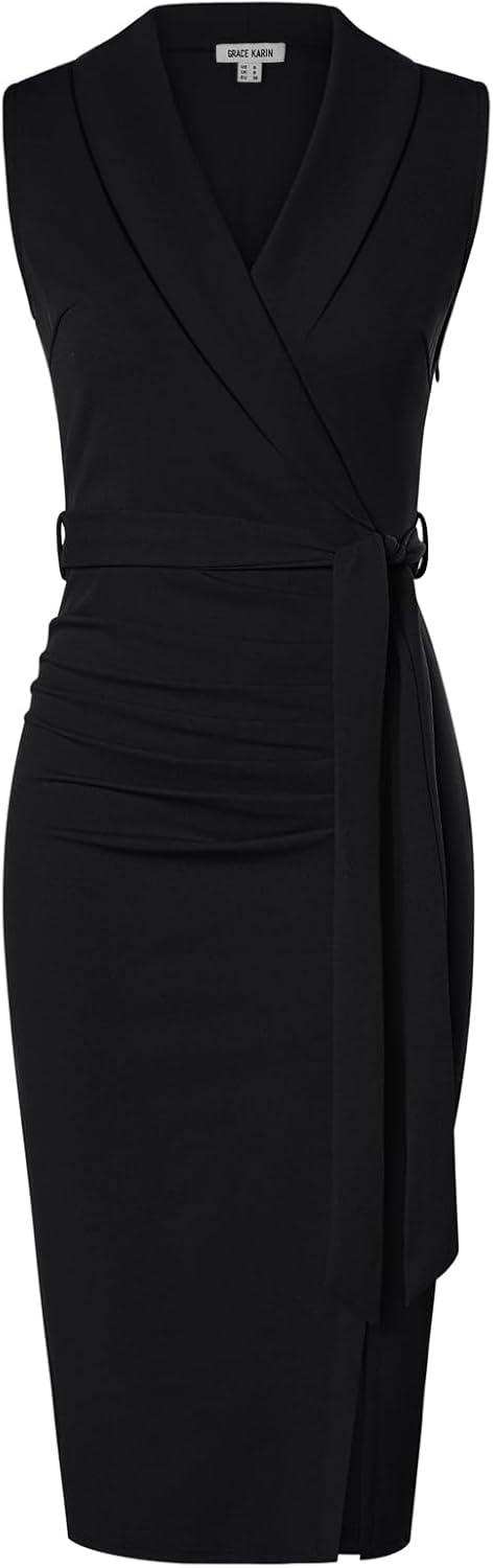 Stylish Sleeveless Ruched Bodycon Midi Dress for Work Events