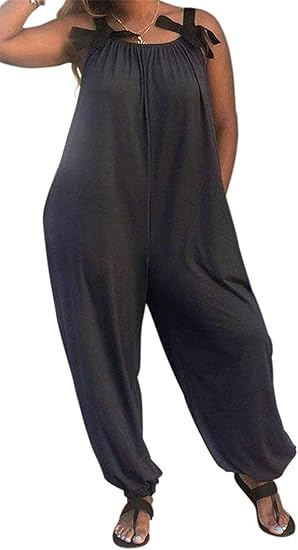 LAMISSCHE Plus Size Overalls Spaghetti Strap Baggy Romper