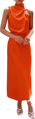 PRETTYGARDEN Women's Satin Mock Neck Maxi Dress - Elegant (Style HHY5)