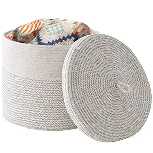 Tegance Large Woven Rope Basket with Lid for Storage Needs