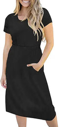 Women's Striped 3/4 Balloon Sleeve High Waist Midi Dress - Casual Fit