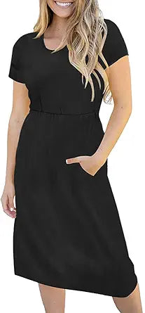 MEROKEETY Women's Striped High Waist Midi Dress with Pockets