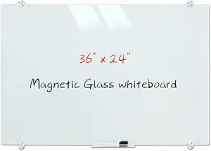 Magnetic Glass Whiteboard - Frameless Dry Erase Board 36 x 24 in