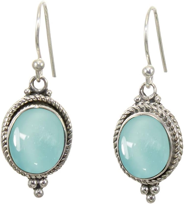 925 Sterling Silver Dangle Drop Earrings with Aqua Chalcedony
