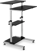 Mount-It! Portable Rolling Laptop Desk - Adjustable Height up to 54.7 - Mobile Presentation Cart