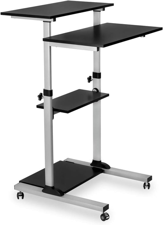 Mount-It! Portable Rolling Laptop Desk - Adjustable Height up to 54.7 - Mobile Presentation Cart