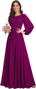 Ever-Pretty Crewneck Long Lantern Sleeves Floor Length A-Line Dress Be