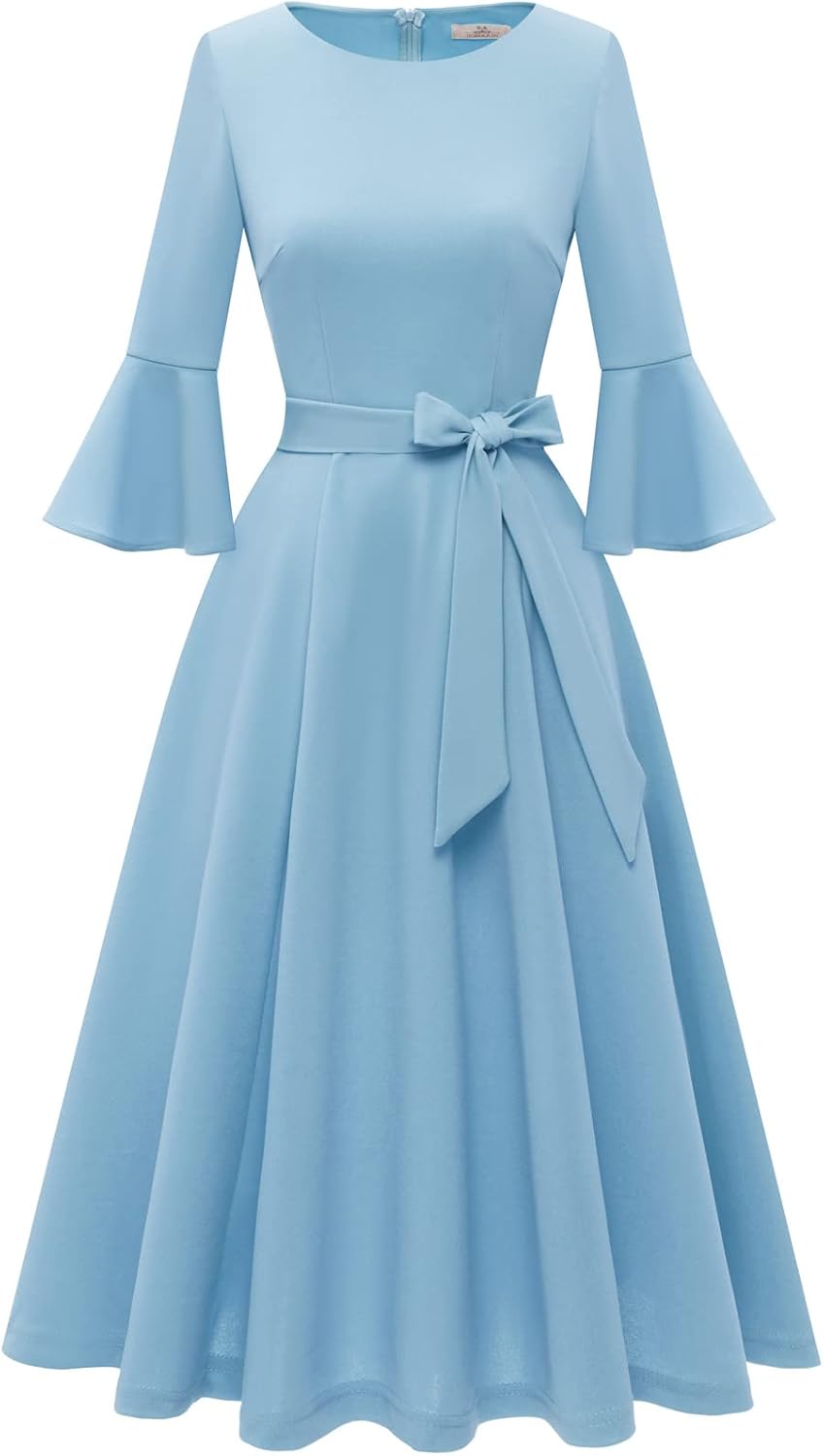 Vintage Bell Sleeve Women's Church Dresses for Weddings & Parties