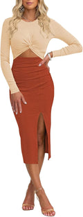Pink Queen Women's Crew Neck Long Sleeve Midi Dress - Flattering Night