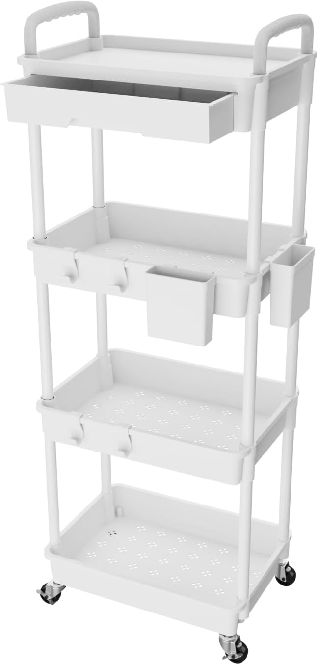 4 Tier Rolling Utility Cart with Drawer for Home and Office