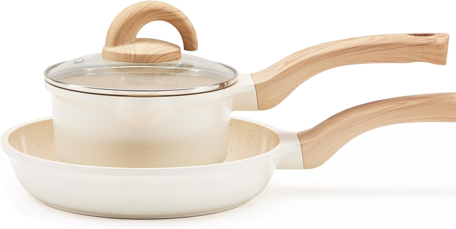 Non Stick Pots and Pans Set with Ceramic Coating for Healthy Cooking
