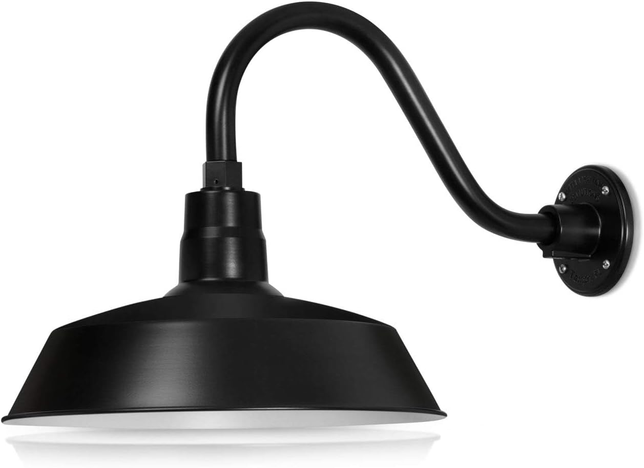 14in Satin Black Gooseneck Barn Light Fixture for Outdoor Use