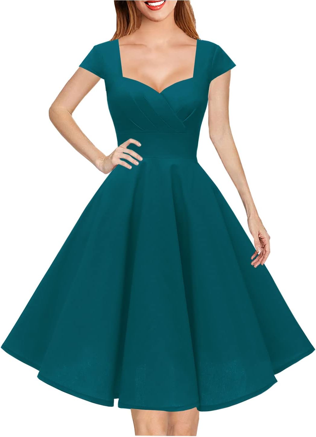 Hanpceirs Women's Cap Sleeve 1950s Retro Vintage Cocktail Dress