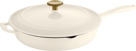 Enameled Cast Iron Skillet with Lid, 12ftin Frying Pan, Latte