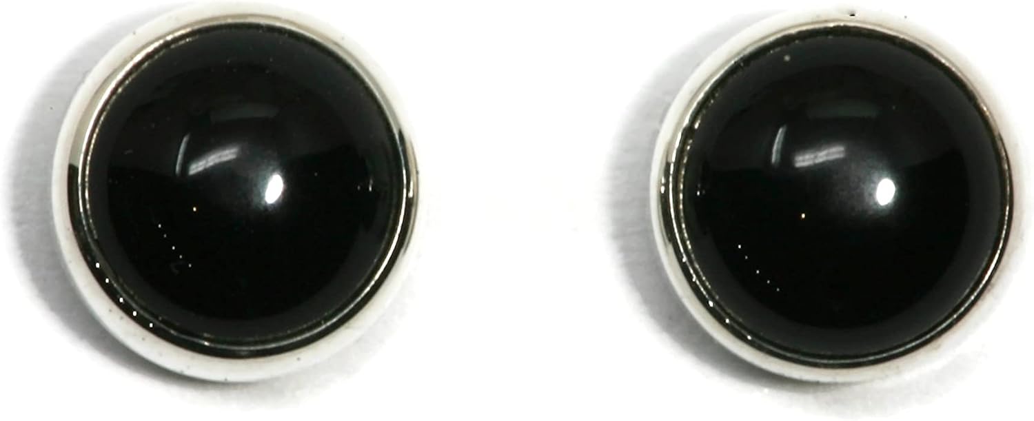Black Onyx Sterling Silver Stud Earrings - Handmade Elegance