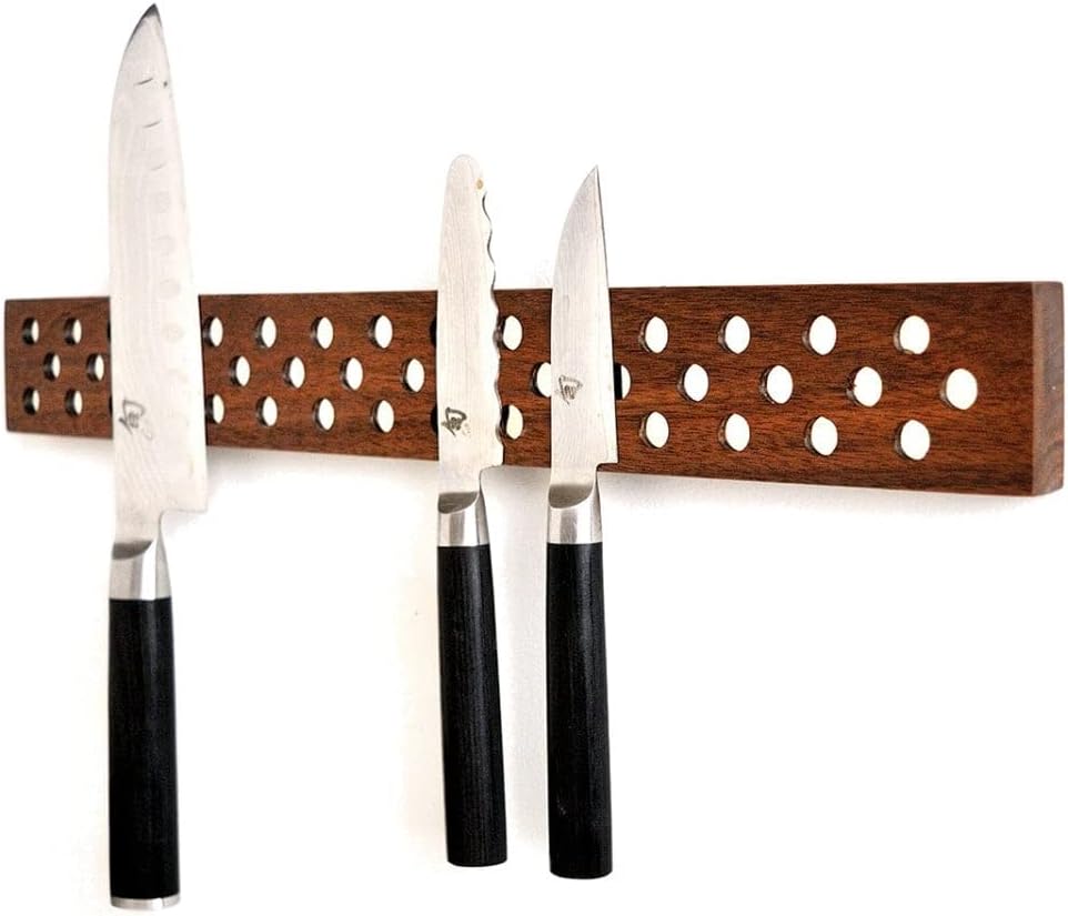 Magnetic Wooden Knife Bar Holder: 12 Inch Walnut Design