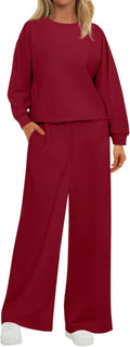 Womens Fall Sweatsuits Two Piece Set - Crewneck Long Sleeve Lounge
