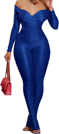 acelyn 2 Piece Outfits for Women Off Shoulder Bodycon Flared Pant Set
