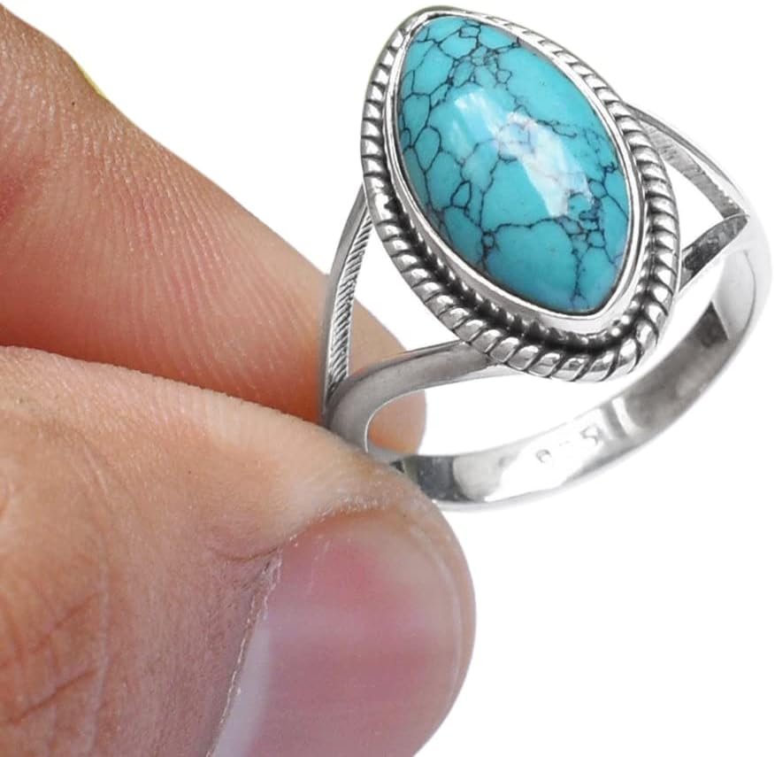 925 Sterling Silver Ring with Turquoise Gemstone for Women