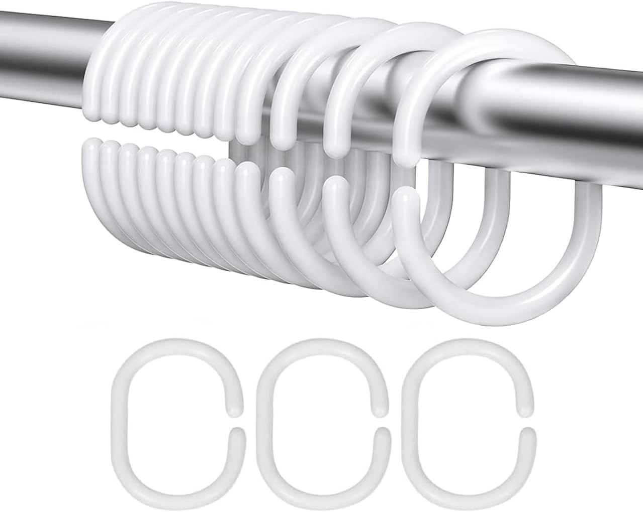 Resze 24 PCS White Shower Curtain Hooks - Easy Install!