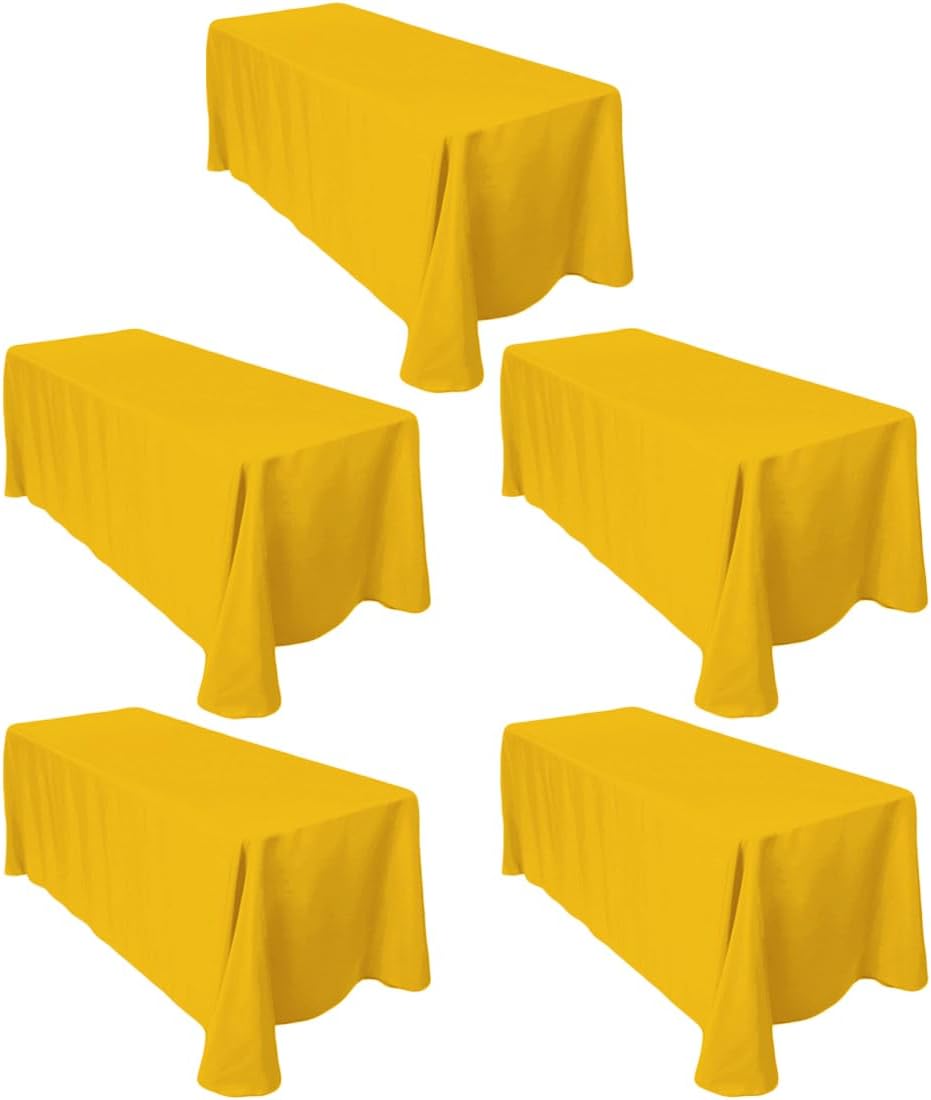 Elegant Gold Tablecloths for 6 ft Rectangle Tables - 5-Pack