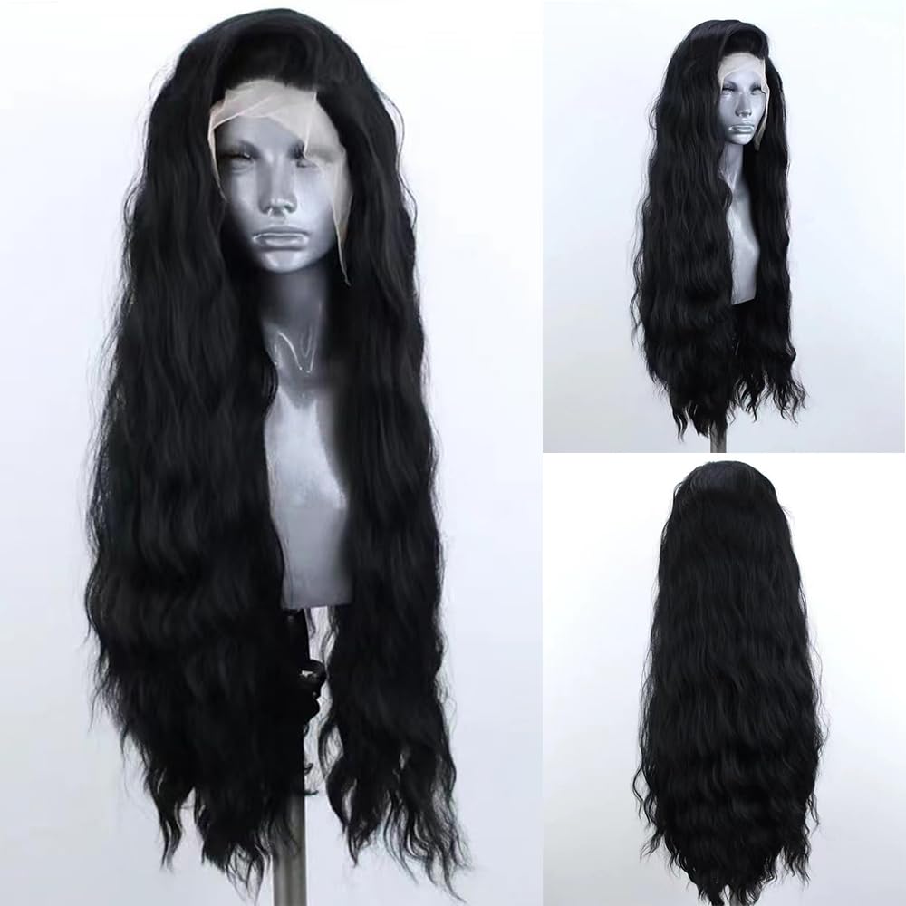 Long Wavy Black Hair Synthetic Lace Front Wigs for Women
