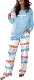 Womens 2-Piece Pajama Set Long Sleeve Top and Wide Leg Pants