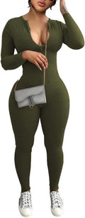 Mrskoala Women Long Sleeve Bodycon Jumpsuit Romper - Slim Fit Comfort