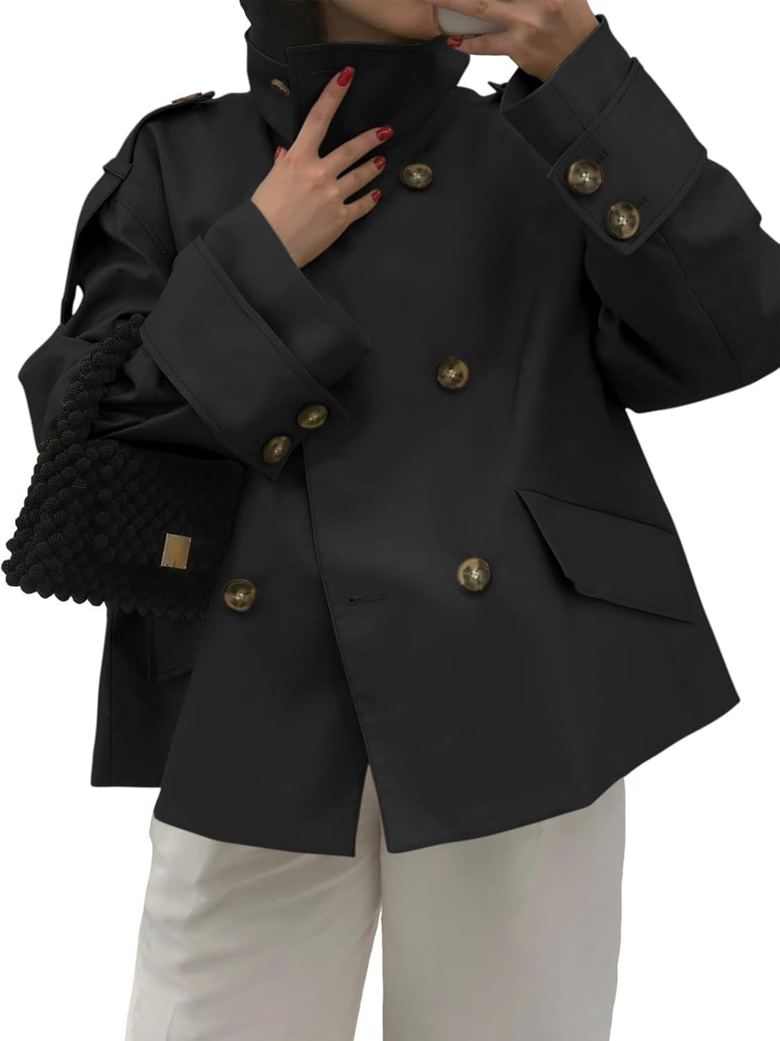 Oversized Double Breasted Short Trench Coat for Women