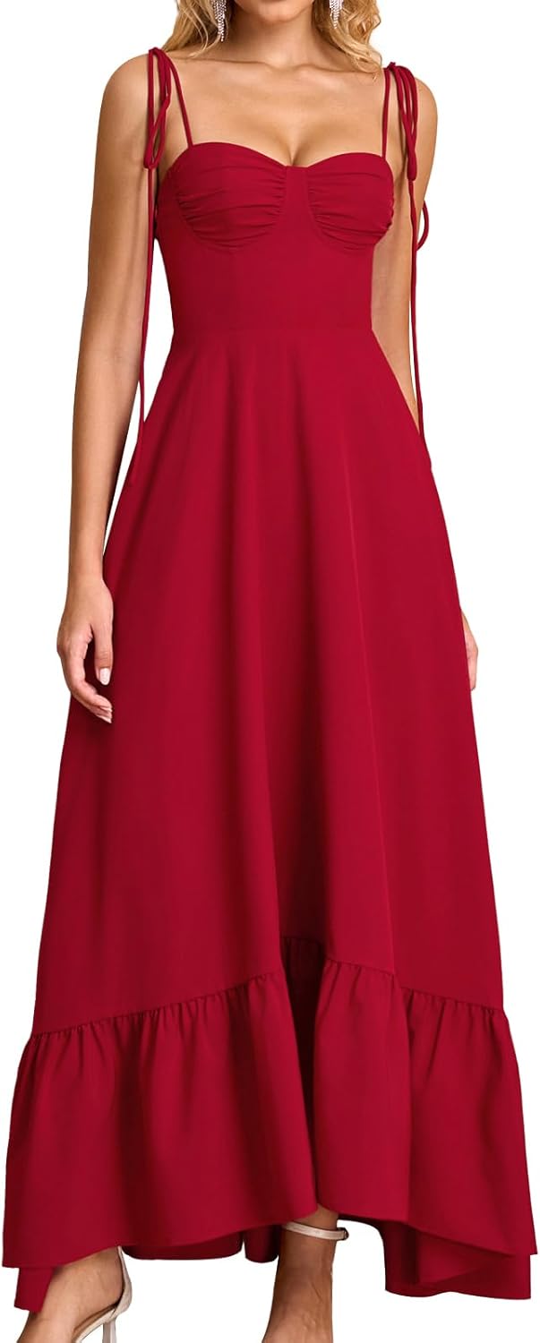 GLNEGE Women's Summer Spaghetti Strap Maxi Wedding Guest Dress