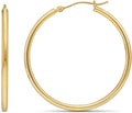 14k Yellow Gold Round Hoop Earrings 1.4in - Thin 2mm Tube