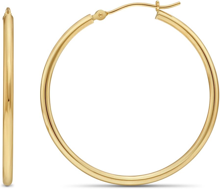 14k Yellow Gold Classic Shiny Polished Round Hoop Earrings