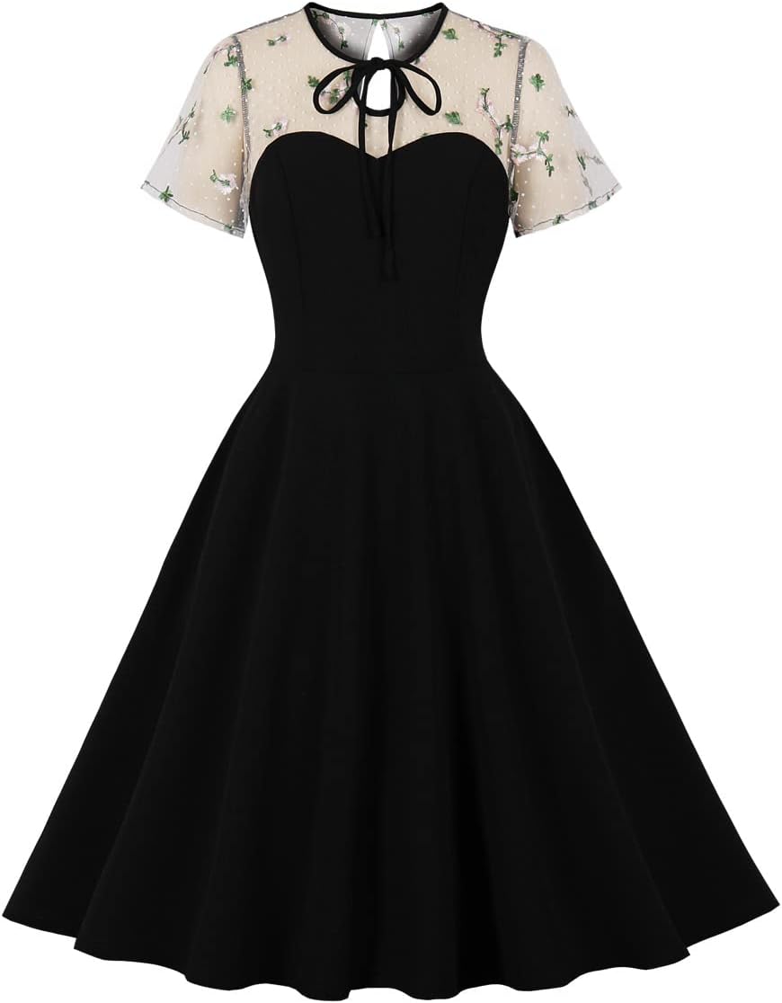 Women's Vintage Polka Dot 1950s Audrey Retro Rockabilly Dress