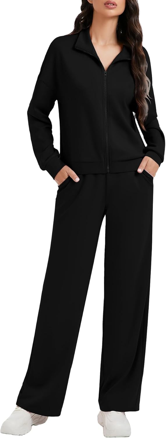 Women's 2 Piece Lounge Outfits Zip Up Sweat Set for Comfort