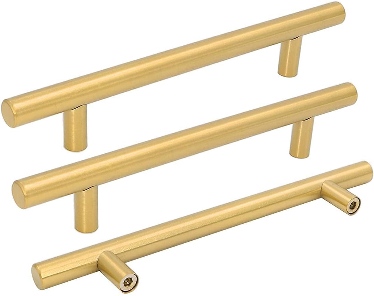 Brushed Brass T Bar Tube Pulls for Kitchen Cabinets and Drawers