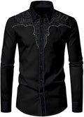 Mens Western Cowboy Shirt Casual Button Down Long Sleeve - Slim Fit