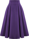 Pleated Midi A-Line Skirt with Pockets - Vintage High Waist Comfort