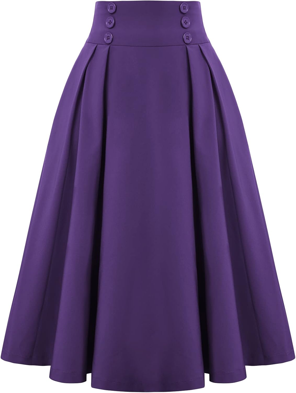 Belle Poque Women's Vintage High Waist Pleated Midi Skirt