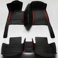 Custom Leather Waterproof Car Floor Mats Black+Red Bar - Tailored Fit