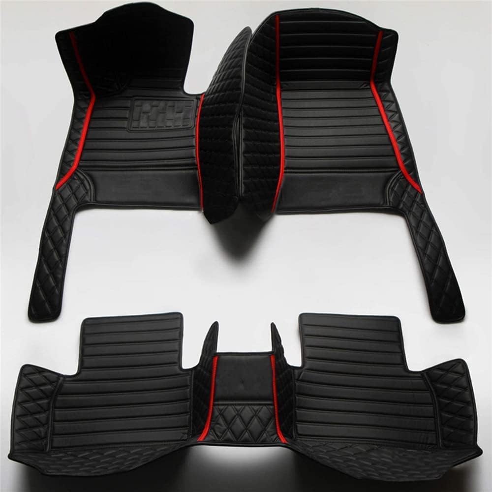 Waterproof Custom Leather Car Floor Mats - Black+Red
