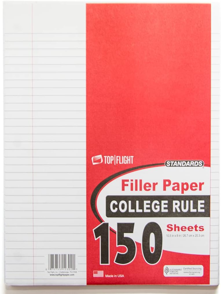 Top Flight College Rule Filler Paper: 150 Sheets, White