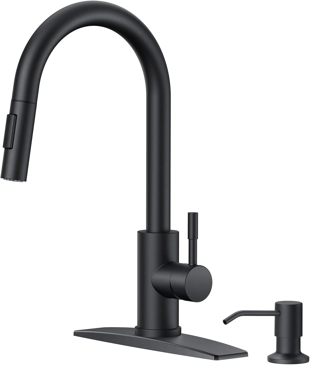 FORIOUS Black Kitchen Faucet with Soap Dispenser and Pull Down Sprayer