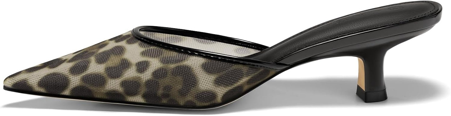 Coutgo Womens Kitten Low Heels Mules Closed Pointed Toe Pumps