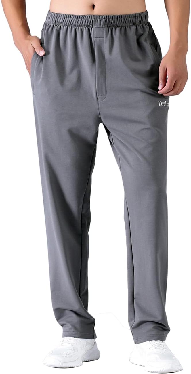 Zoulee Men's Casual Cotton Jogger Sweatpants with Zipper Pockets