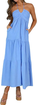 Women's Casual Halter Tiered Vacation Maxi Dress - Flattering Summer