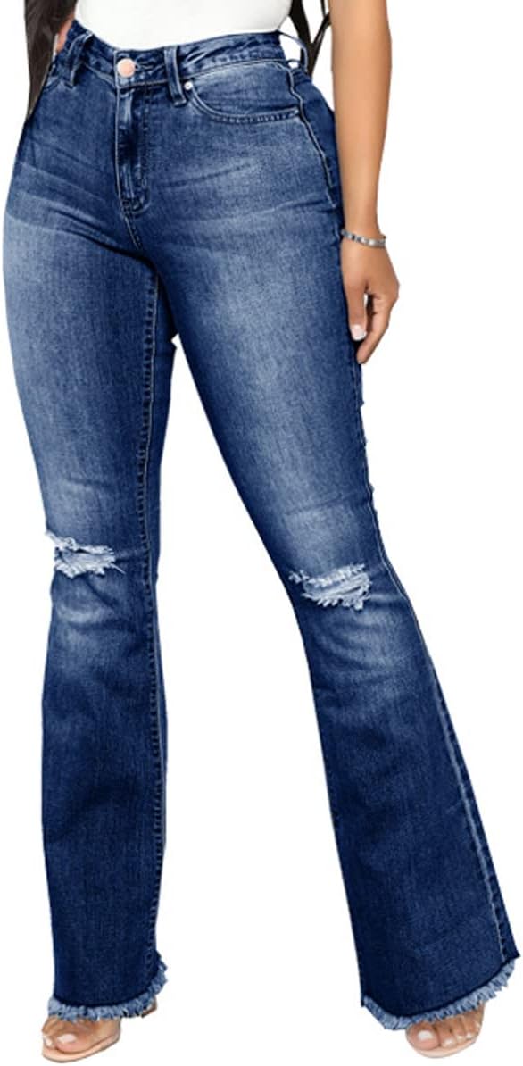 Stylish Bell Bottom Jeans for Women Ripped High Waisted Pants