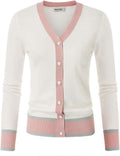 Womens Contrast Color Block Cropped Cardigan - Lightweight V-Neck